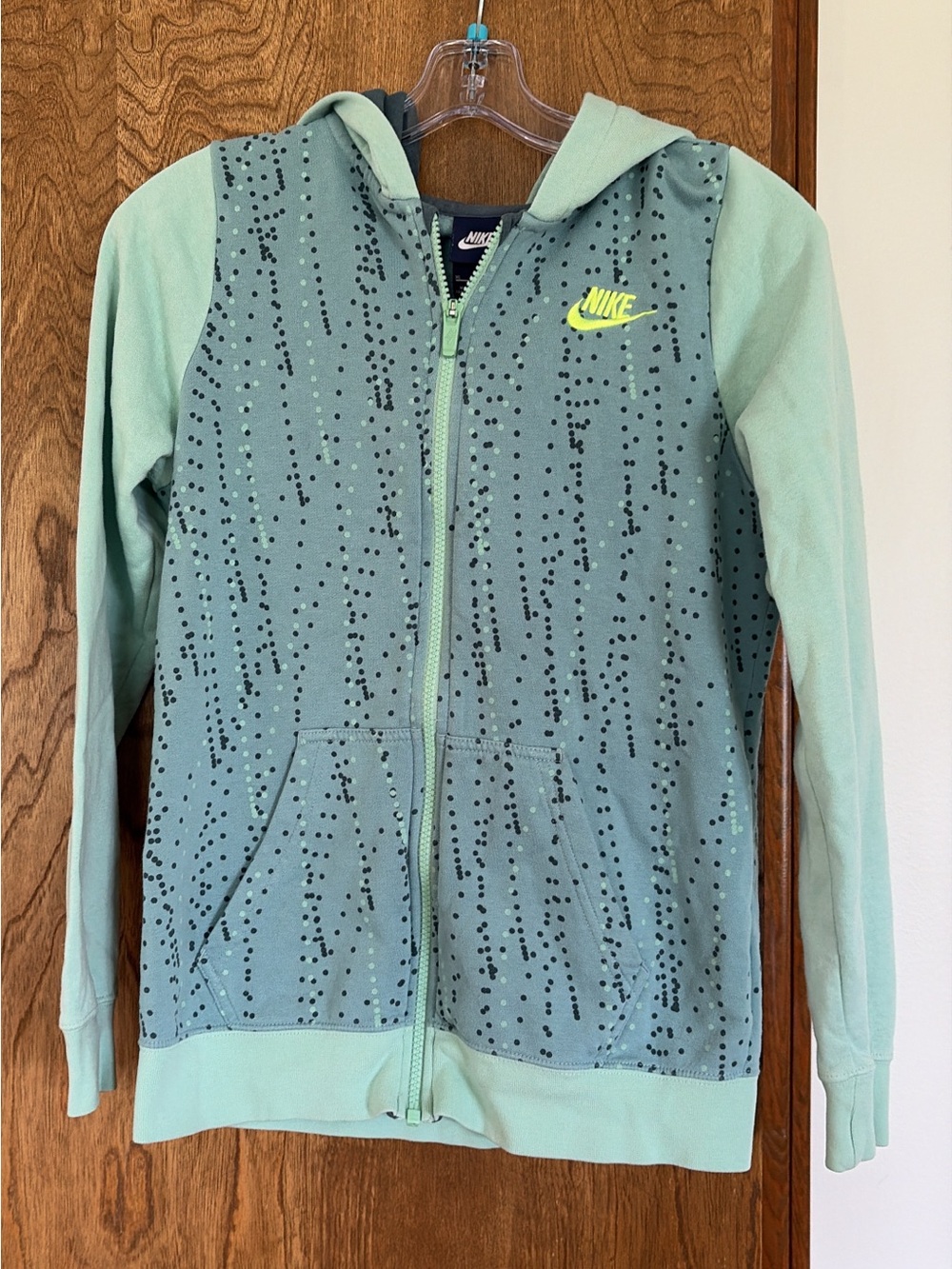 Nike Kids Mint Green Zip Hoodie with Neon Logo